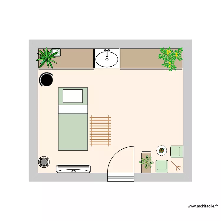Cabine soin Corps. Plan de 1  et 16 m²