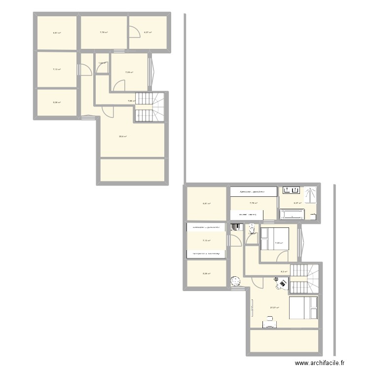 1er étage. Plan de 18 pièces et 153 m2