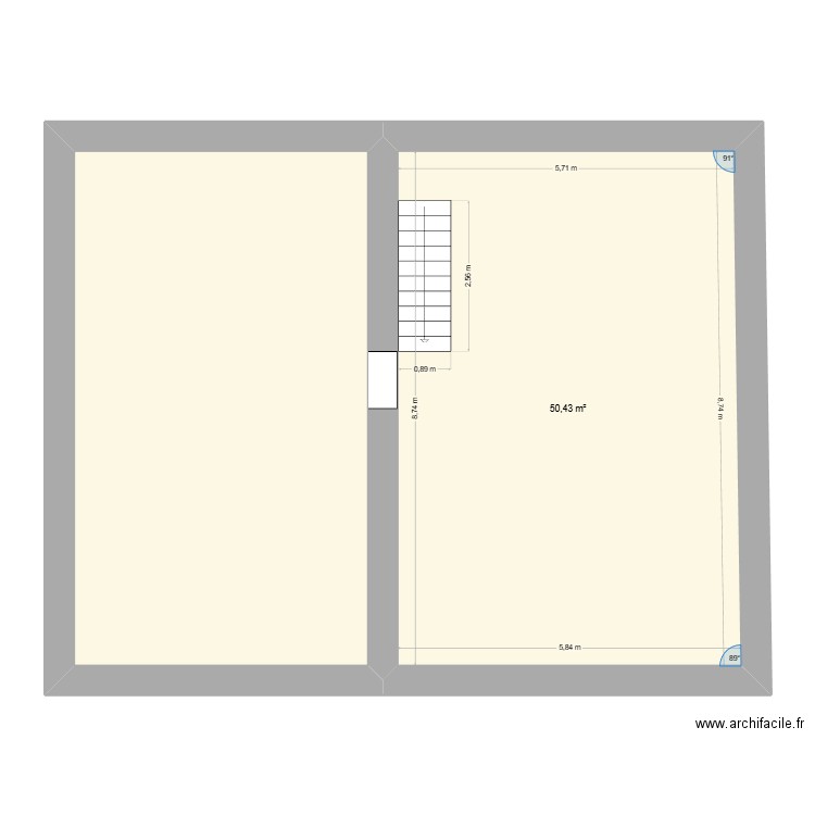 étage actuel. Plan de 2 pièces et 94 m2