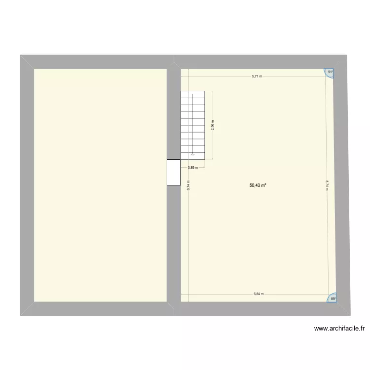 &eacute;tage actuel. Plan de 2 pièces et 94 m²