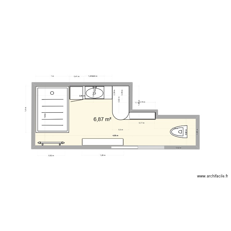 SDB Schnokeloch. Plan de 1 pièce et 7 m2