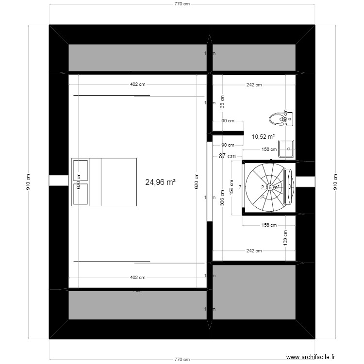 amate. Plan de 5 pièces et 51 m2