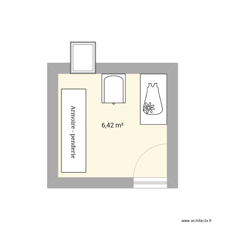 Chambre N. Plan de 1 pièce et 6 m2