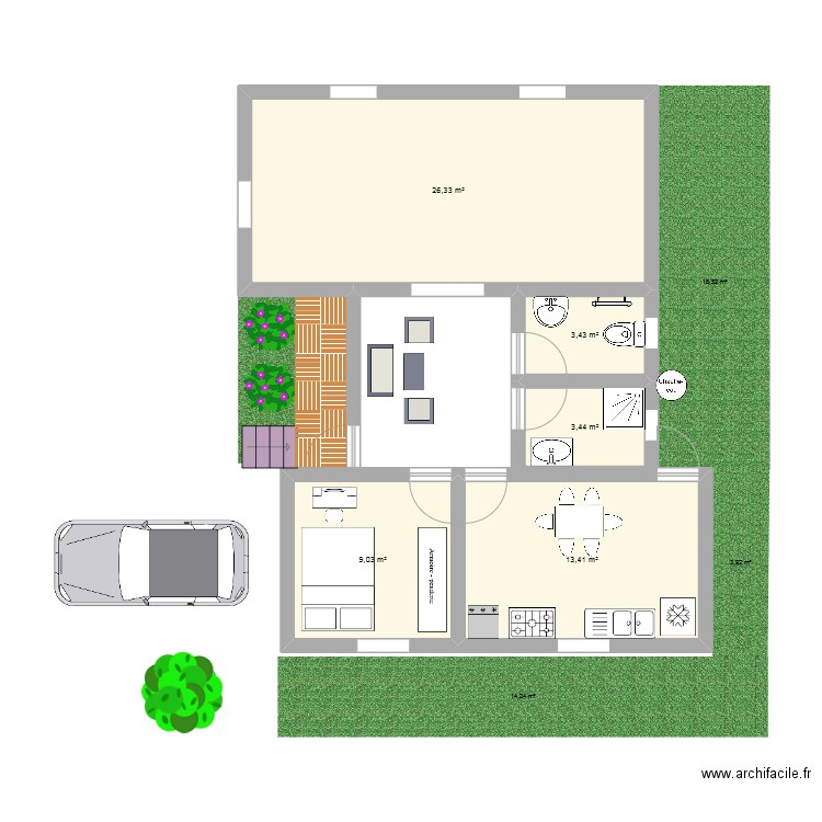 Maison Ouarzazate. Plan de 5 pièces et 56 m2