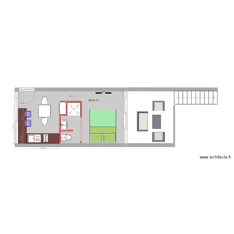 Studio Ti Kaz 2. Plan de 1 pièce et 20 m2