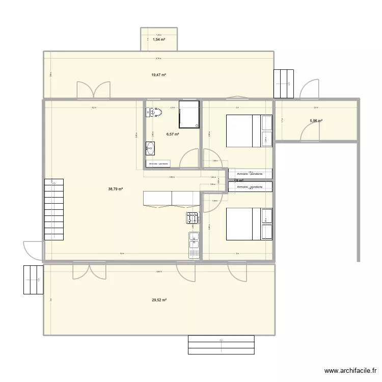 villa LR rdc v1. Plan de 7  et 121 m²