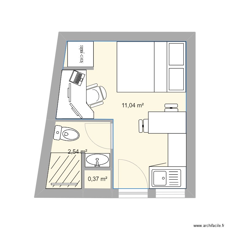 studio bureau. Plan de 3 pièces et 14 m2