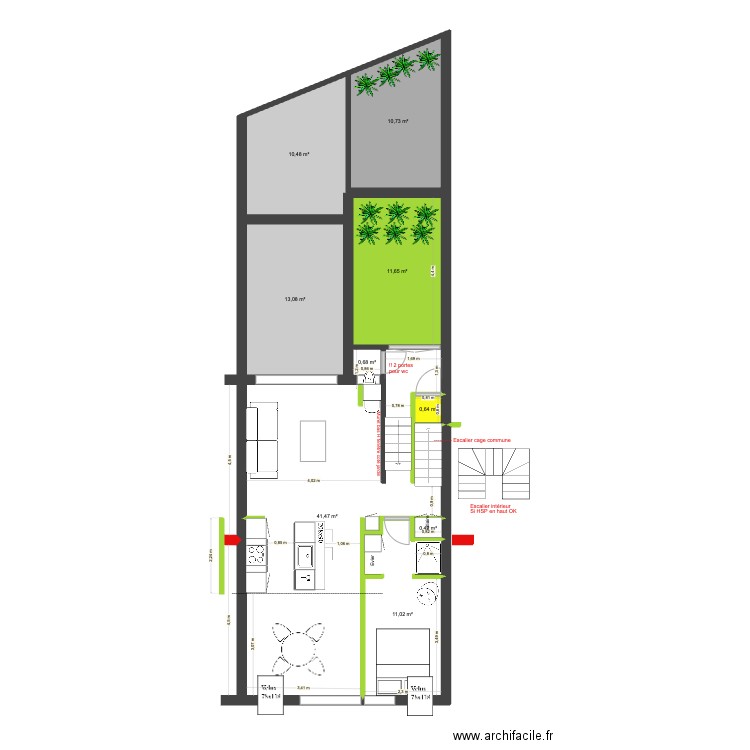 BAUCQ 77 3e étage Construction. Plan de 9 pièces et 100 m2