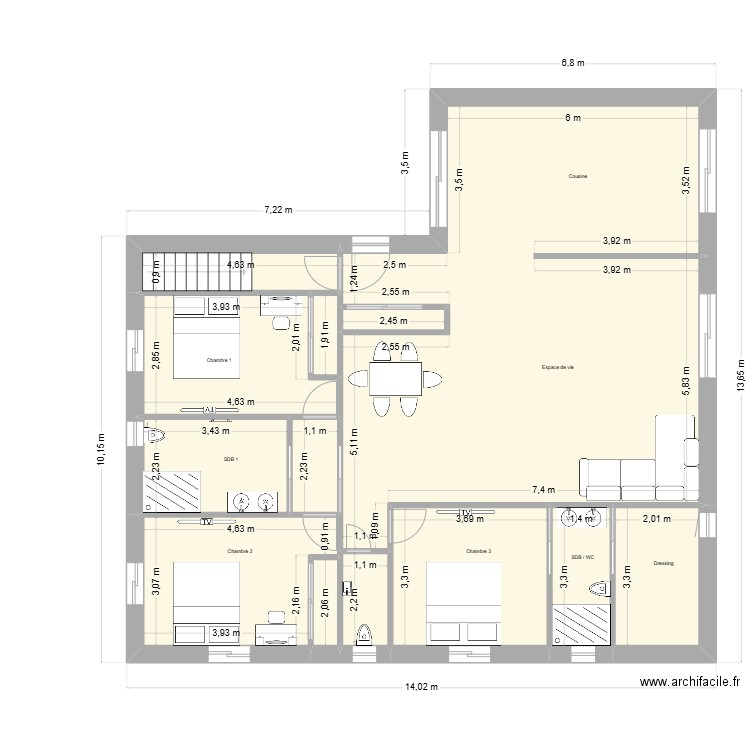 bosmie. Plan de 14 pièces et 262 m2