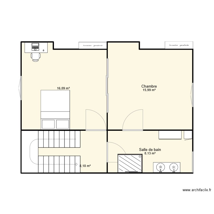 2ème étage. Plan de 4 pièces et 48 m2