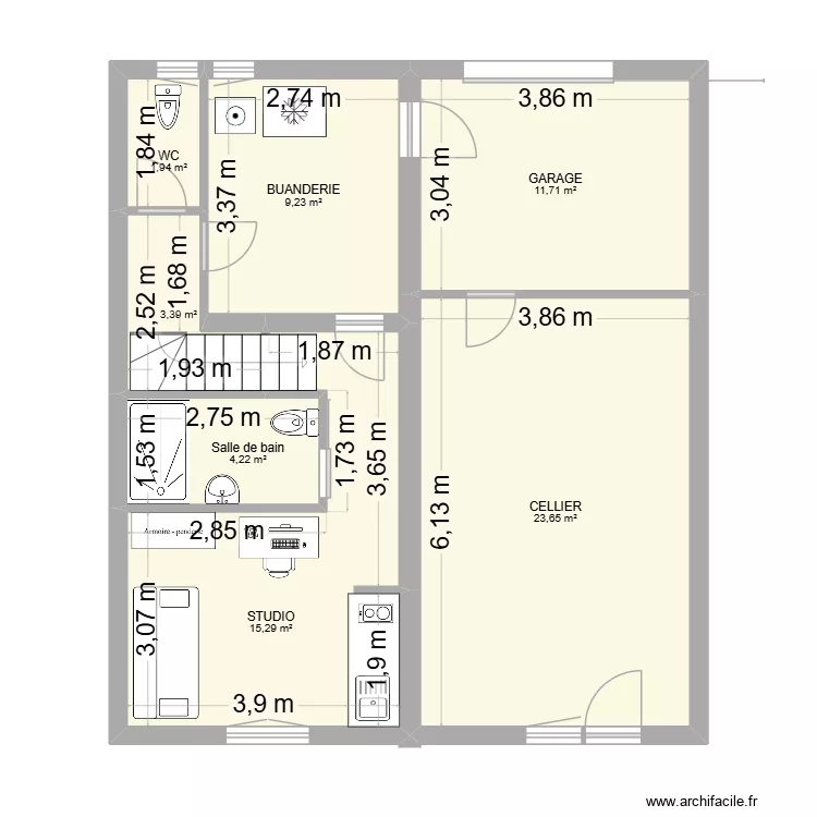 REZ DE JARDIN. Plan de 7  et 69 m²