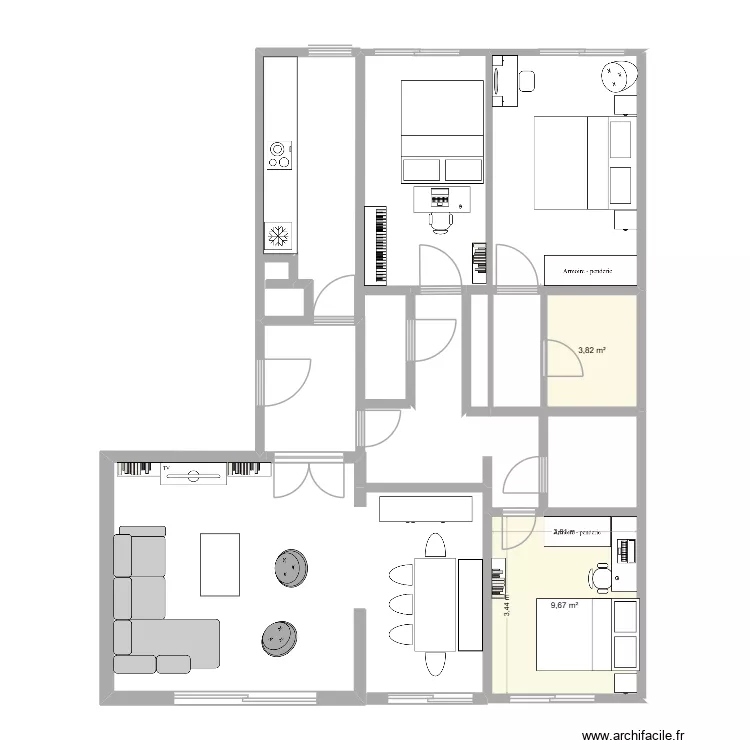 appart. Plan de 2  et 13 m²