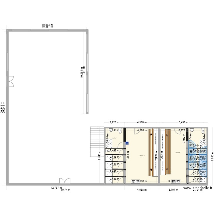 vestiaire padel. Plan de 13 pièces et 93 m2