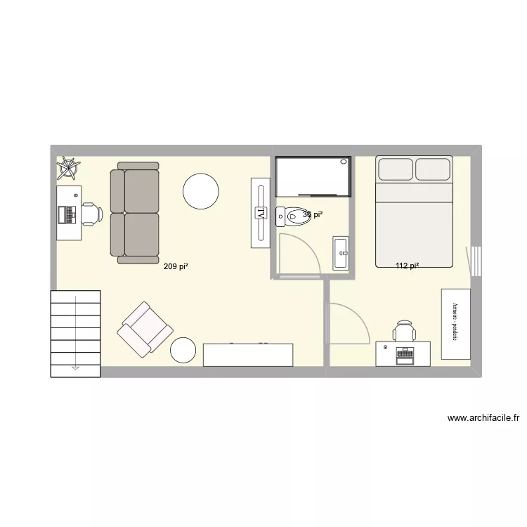 Mezzanine Drummond. Plan de 3  et 33 m²