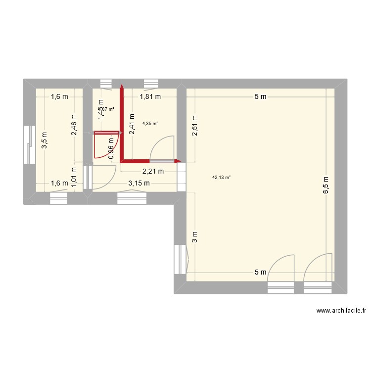 Maison_Sacy_RDC. Plan de 3 pièces et 48 m2