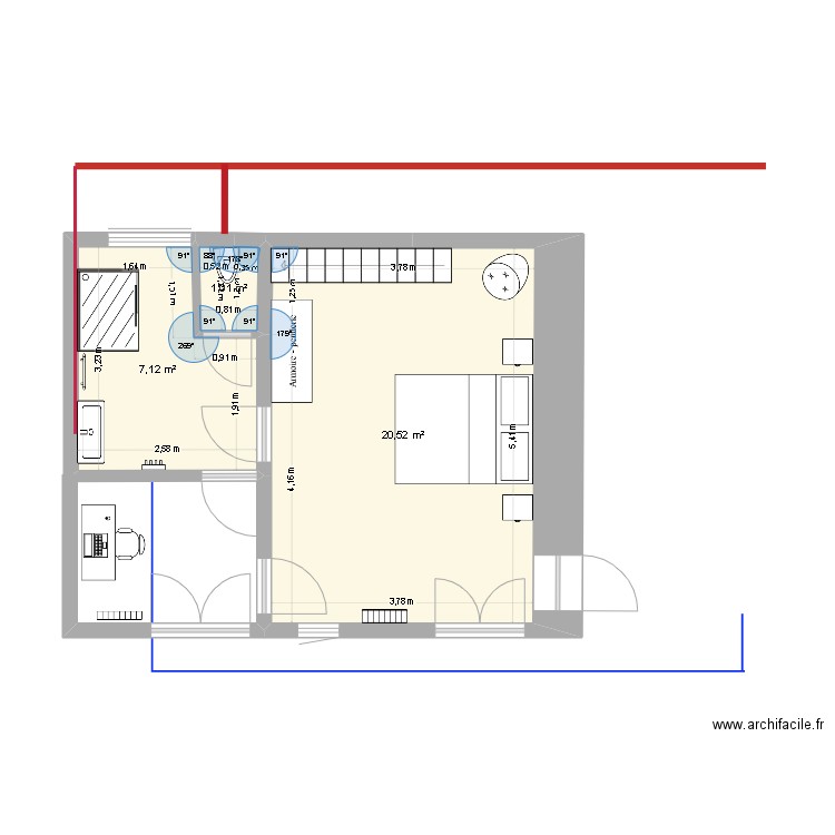 Maison le grand Champillon. Plan de 3 pièces et 29 m2