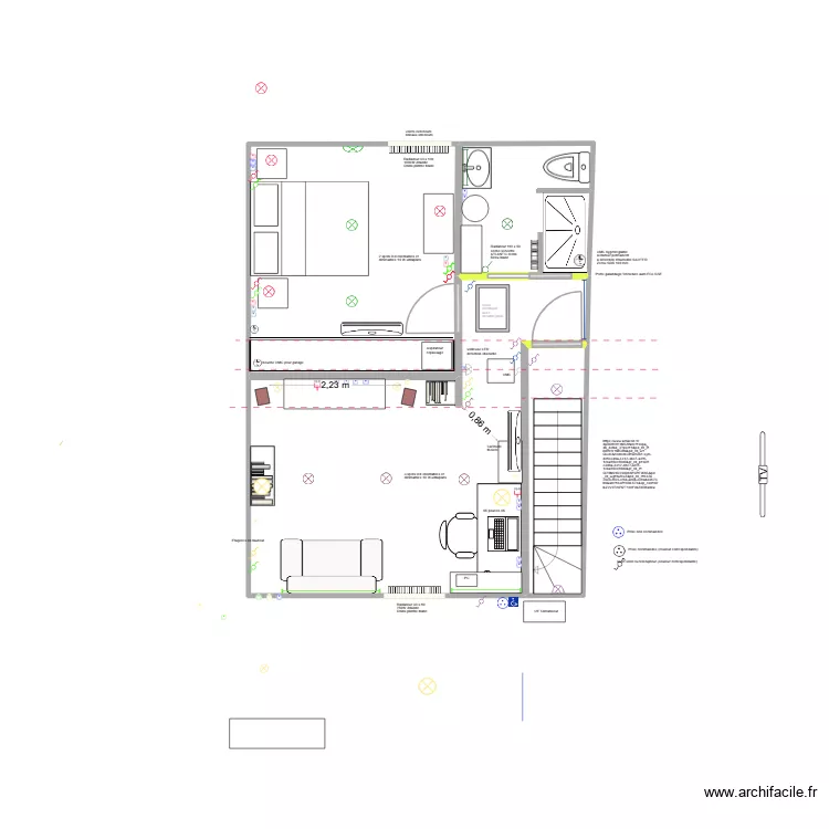 Sol 2: Salon ecran + Chambre + SDB. Plan de 4  et 41 m²