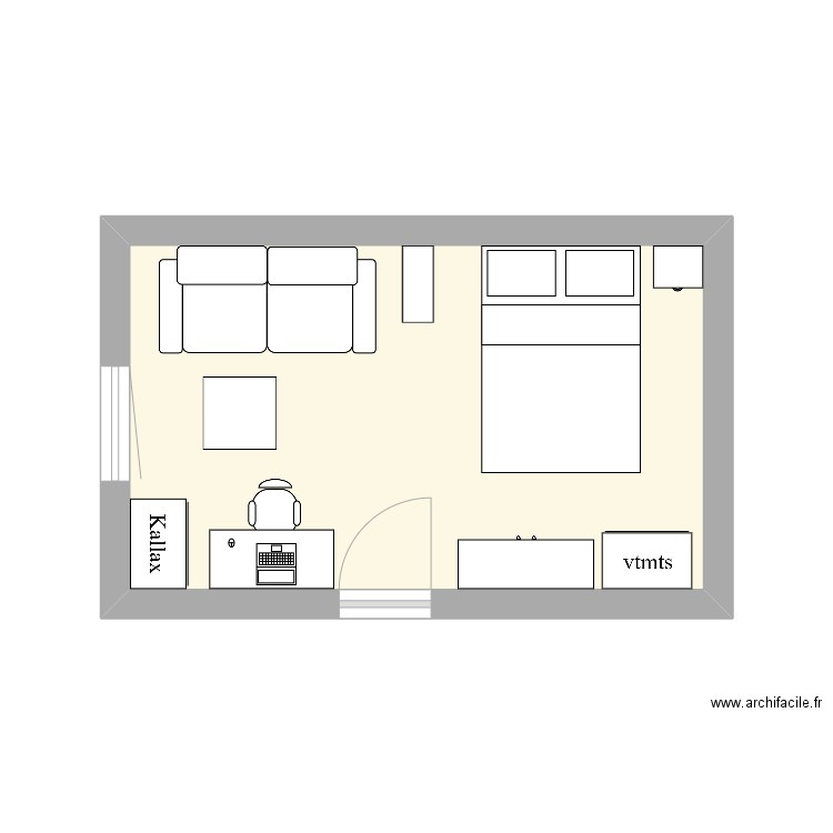 Chambre AH. Plan de 1 pièce et 15 m2