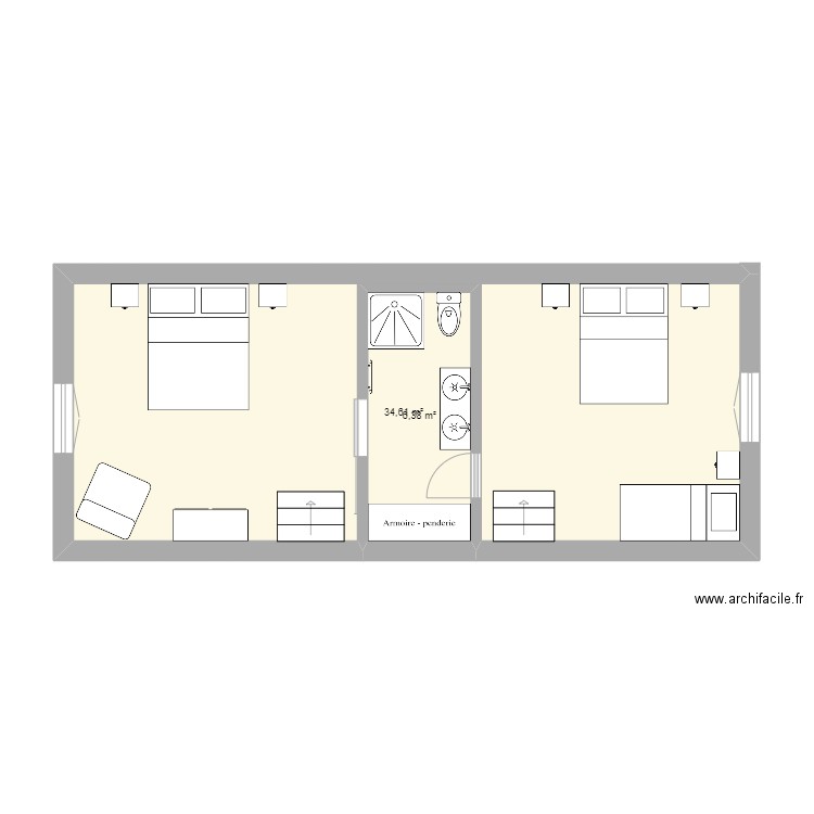 dortoir option1. Plan de 2 pièces et 41 m2