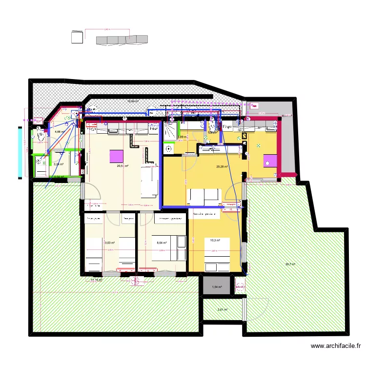 rdc g&icirc;tes plomberie. Plan de 17  et 188 m²