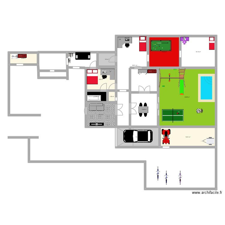 cabine. Plan de 13 pièces et 182 m2