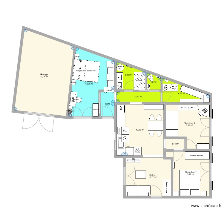 Maison Thomas - projet extension (phase 1 & 2). Plan de 12 pièces et 95 m2