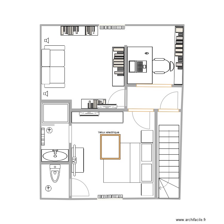 Chambre & salon accès garage meubles neufs sdb+ 2. Plan de 6 pièces et 37 m2