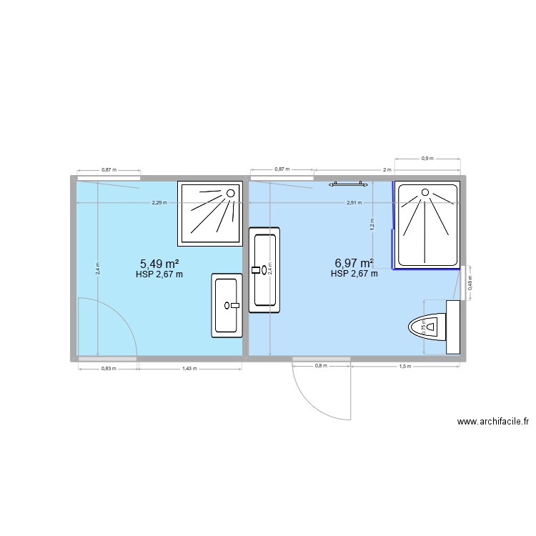 inconnu. Plan de 2 pièces et 12 m2