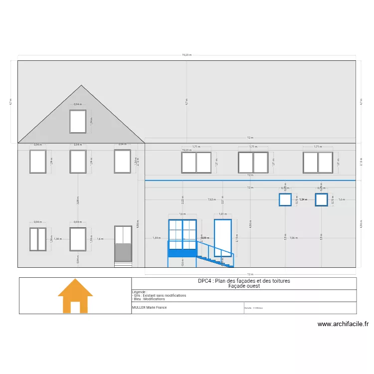 Plan de facade ouest renovation. Plan de 