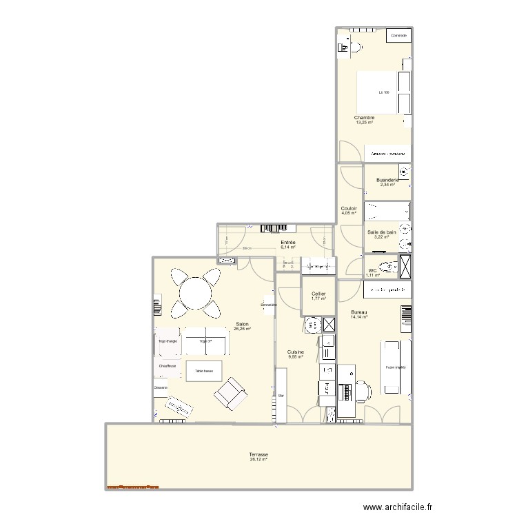 Abondance meublé. Plan de 14 pièces et 109 m2