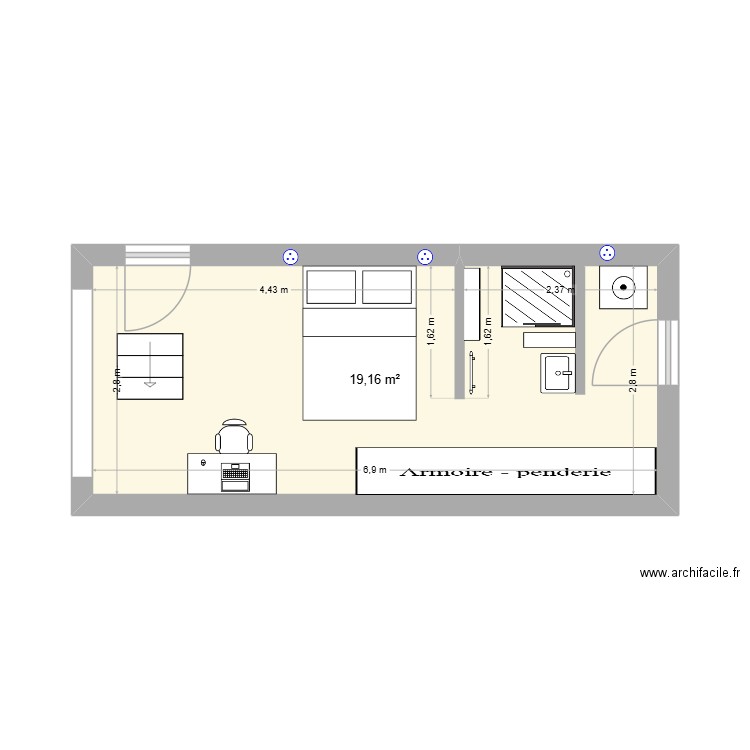 plan 2. Plan de 1 pièce et 19 m2