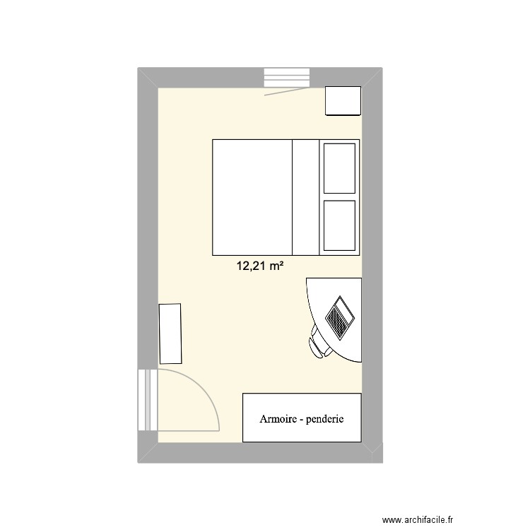 Chambre Diego. Plan de 1 pièce et 12 m2