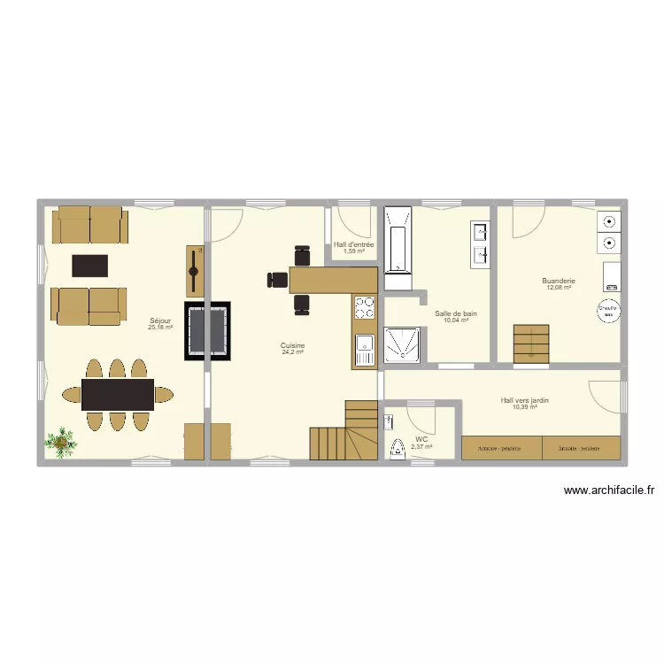 Plan fermette rez avec meubles. Plan de 