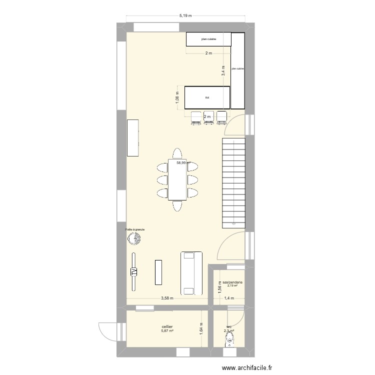 MAISON MERIGNAC. Plan de 4 pièces et 69 m2