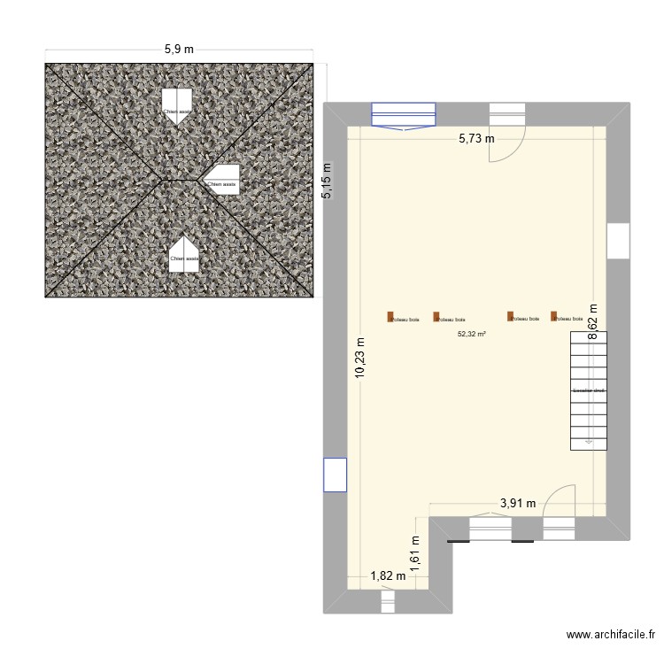 Plan sol maison Aynac ouvertures. Plan de 1 pièce et 52 m2