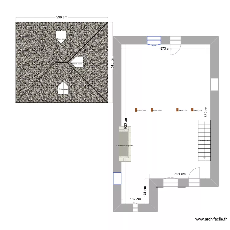 Plan sol maison Aynac ouvertures. Plan de 