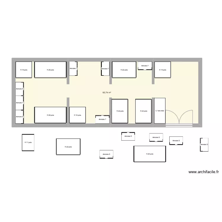 Local Vernis1. Plan de 1  et 61 m²