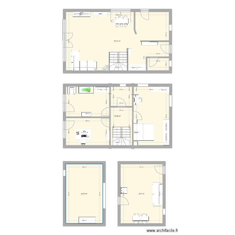 RDC. Plan de 4 pièces et 157 m2