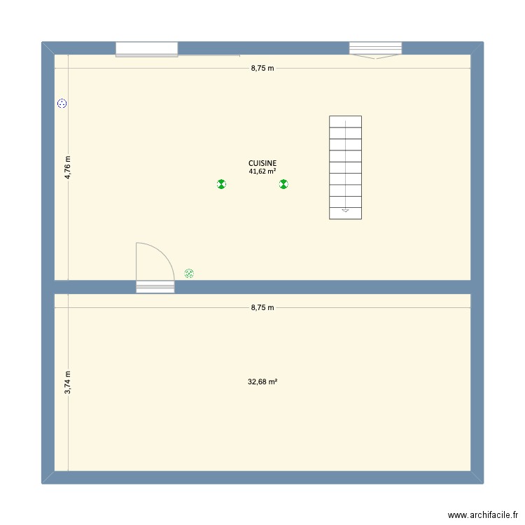 Atelier-Céline. Plan de 2 pièces et 74 m2
