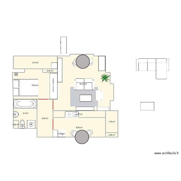 Cavour-2. Plan de 11 pièces et 52 m2