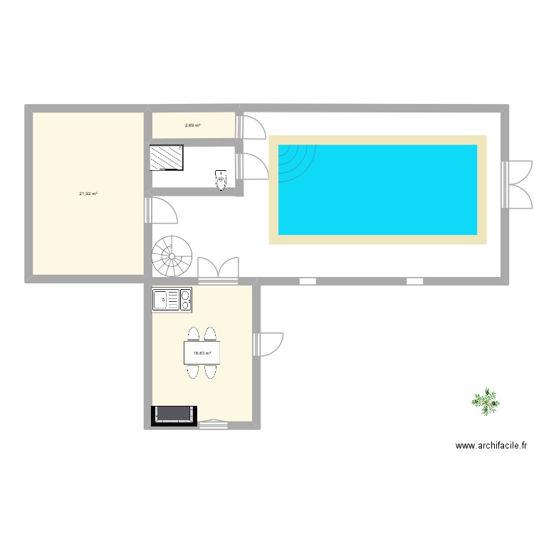 biouriere. Plan de 3 pièces et 41 m2