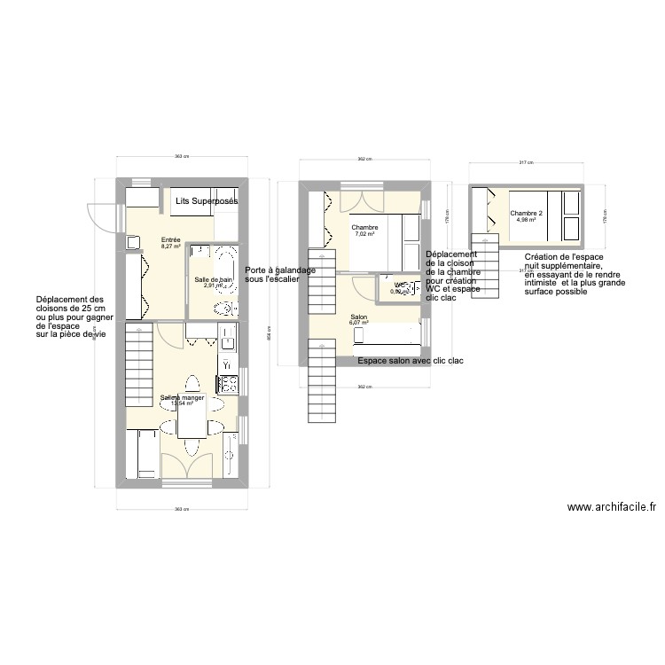 DUPLEX ALPE original. Plan de 7 pièces et 44 m2