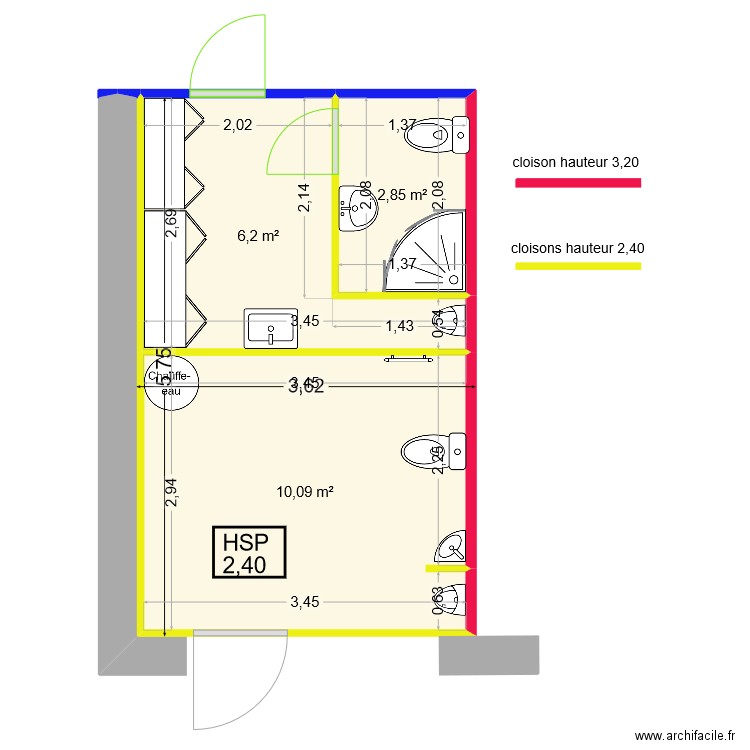 Domaine Escogriffe. Plan de 3 pièces et 19 m2