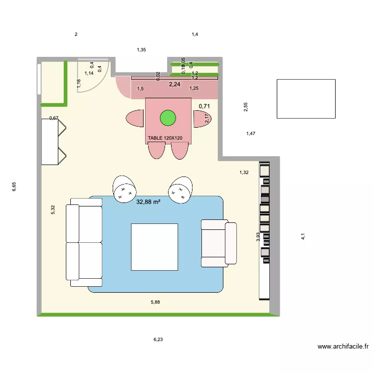 escudier  salle &agrave; manger - 1. Plan de 4  et 34 m²