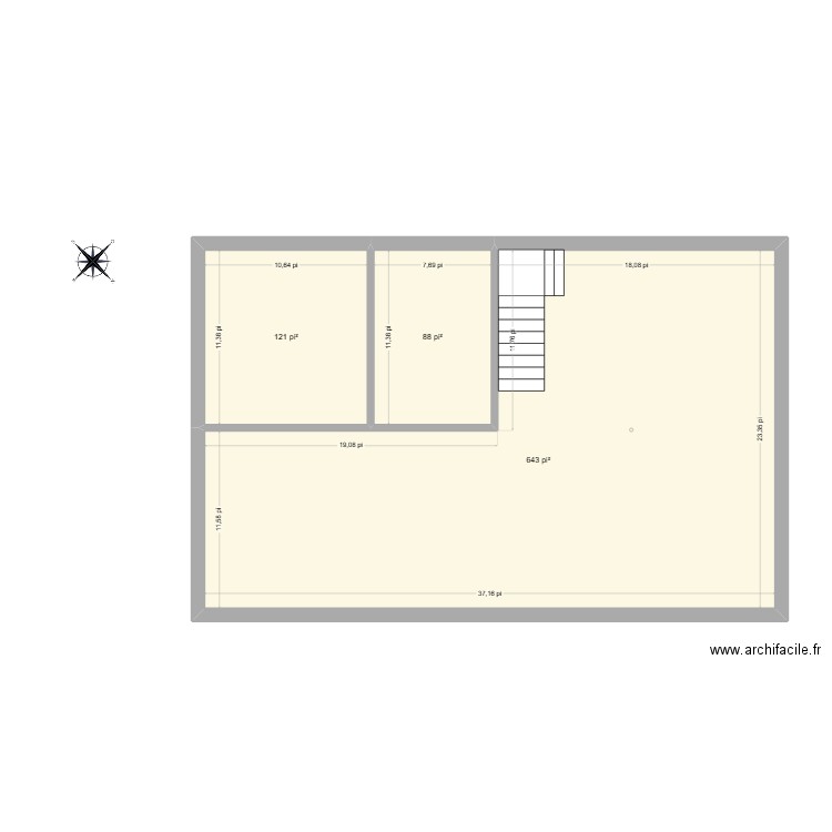 Sous-sol à renover. Plan de 3 pièces et 79 m2