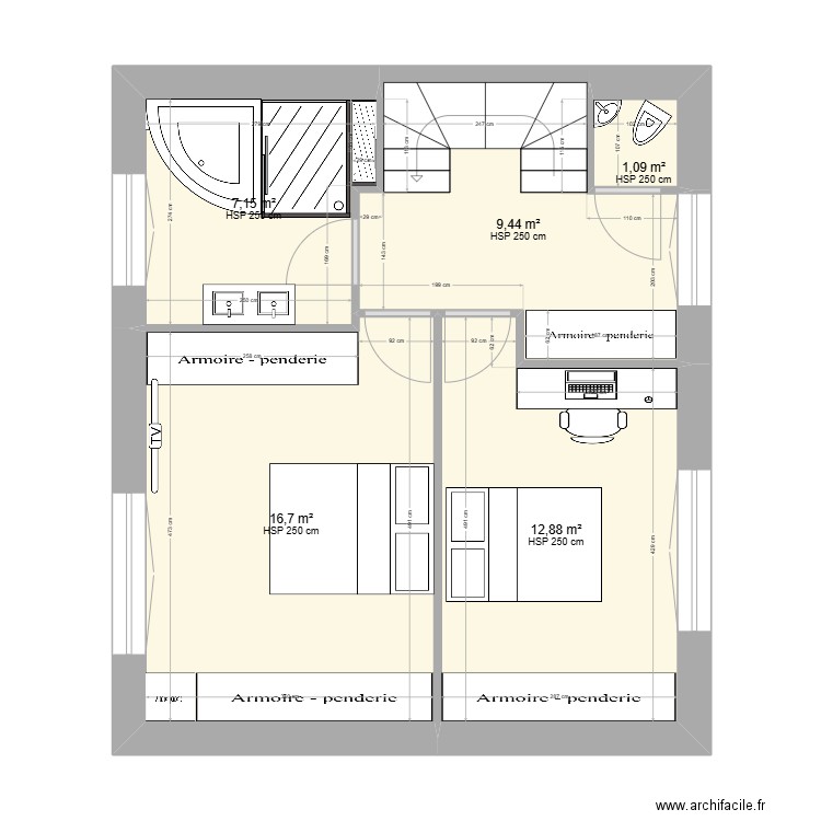 r+1plan archi. Plan de 5 pièces et 47 m2