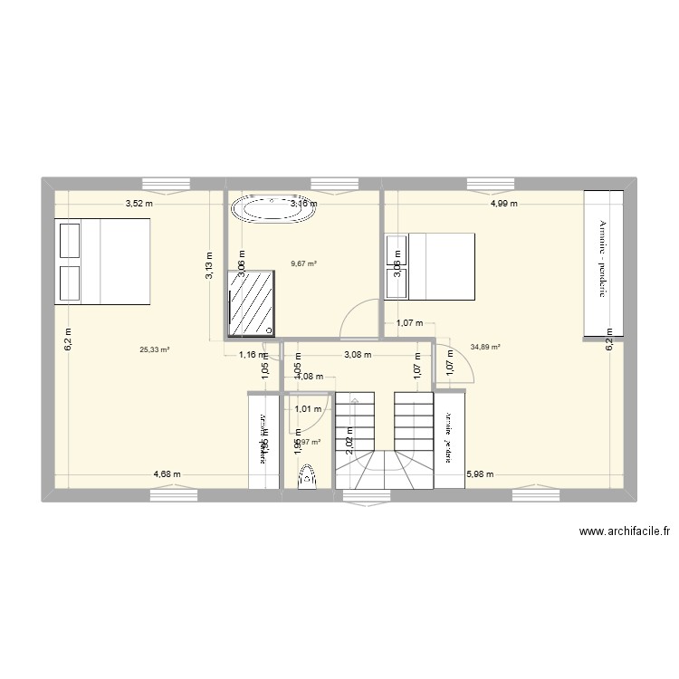 LA PLANCHE ETAGE. Plan de 4 pièces et 72 m2
