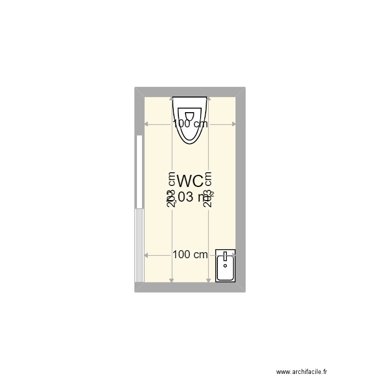 W.C. Plan de 1 pièce et 2 m2