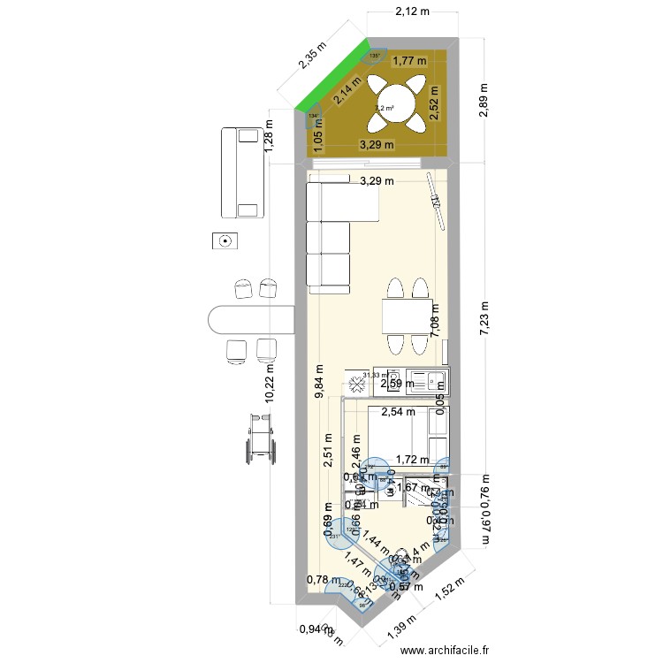 APPT 124 TRANSFORMé. Plan de 2 pièces et 39 m2