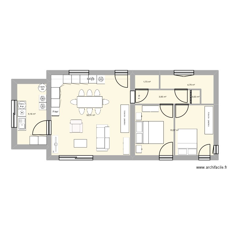maison tigy 1. Plan de 7 pièces et 73 m2